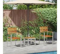 IBUQDDV Set da pranzo da giardino in legno massello teak con 2 sedie e 1 tavolo per balcone, terrazza, moderno tavolo da pranzo per esterni, struttura in acciaio, durevole e confortevole