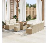 IBUQDDV Set di 10 divani da giardino con cuscini beige in polyrattan e acacacia, resistente ai raggi UV, per terrazze e verande, comoda imbottitura, ampio set di sedili,