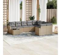IBUQDDV Set di 10 divani da giardino con cuscino, beige, in polyrattan, design modulare con vano portaoggetti e sacchetto impermeabile, durevole in rattan PE per terrazza, piano del tavolo