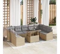 IBUQDDV Set di 10 divani da giardino con cuscino, beige, in polyrattan, per 9 persone, con sedili angolari centrali, divani a braccio e tavolo, resistente ai raggi UV
