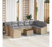 IBUQDDV Set di 10 divani da giardino con cuscino beige in rattan di acacia per terrazza, balcone, ponte, resistente alle intemperie, con tavolo centrale, spazio di archiviazione, design moderno e