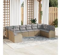 IBUQDDV Set di 10 divani da giardino con cuscino, beige, polyrattan, 2 divani ad angolo, 6 posti centrali, 2 divani braccio, resistenti alle intemperie, per balcone, terrazza, lounge