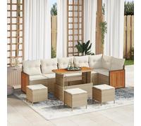 IBUQDDV Set di 10 divani da giardino con cuscino, beige, polyrattan, in acacacia, per 6 persone, resistente ai raggi UV, con ampie sedute e pratico spazio di archiviazione, resistente alle intemperie