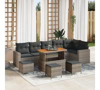 IBUQDDV Set di 10 divani da giardino con cuscino, in polyrattan di acacia, modulare per esterni, per terrazza e patio, in polyrattan e struttura in acciaio, comodo