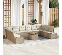 IBUQDDV Set di 11 divani da giardino con cuscino, beige, polyrattan, in acacacia, per 10 persone, set di mobili per esterni, con imbottitura per terrazza e balcone, resistente alle intemperie
