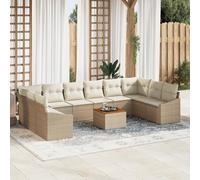 IBUQDDV Set di 11 divani da giardino con cuscino in polyrattan beige per 10 persone, set modulare per esterni con poliestere resistente alle intemperie e comodo cuscino,