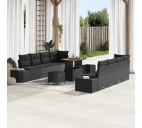 IBUQDDV Set di 11 divani da giardino con cuscino, nero, in polyrattan di acacia, resistente ai raggi UV e lavabile, per terrazza, struttura robusta e atmosfera lounge all'aperto