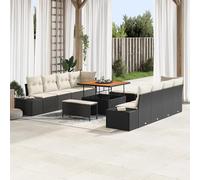 IBUQDDV Set di 11 divani da giardino con cuscino, nero in rattan di acacia per terrazza e balcone, design modulare, imbottitura resistente alle intemperie, struttura stabile, comodo gruppo di sedili,