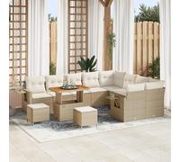 IBUQDDV Set di 12 divani da giardino con cuscino, beige, polyrattan, in acacacia, per terrazze, balcone, resistente alle intemperie, set di mobili da esterni, con imbottitura, moderno salotto per