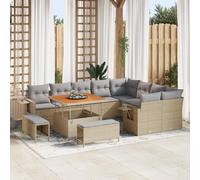 IBUQDDV Set di 12 divani da giardino con cuscino, beige, polyrattan, in acacacia, resistente alle intemperie, per terrazza e balcone, resistente ai raggi UV, con comodi posti a sedere ed elegante