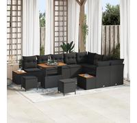 IBUQDDV Set di 12 divani da giardino con cuscino, nero, in polyrattan, in legno di acacia, per esterni, questo grande set da 12 pezzi combina design moderno e comfort