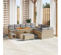 IBUQDDV Set di 13 divani angolari da giardino con cuscino, beige, in polyrattan, in acacacacia, per terrazza, balcone, questo set di 13 divani ad angolo in beige, in polyrattan e acacia offre