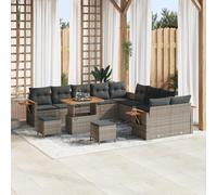 IBUQDDV Set di 13 divani da giardino con cuscino, grigio, in rattan di acacia, resistente alle intemperie, per terrazza e balcone. Questo divano da giardino da 13 pezzi, grigio unisce stile