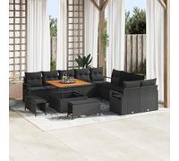 IBUQDDV Set di 13 divani da giardino con cuscino, nero, in rattan di acacia per 6 persone, modulare a 5 posti, con tessuti resistenti alle intemperie, supporto flessibile,