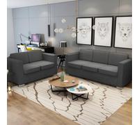 IBUQDDV Set di 2 Divani Moderni in Tessuto Grigio Scuro con Struttura in Legno e Gambe Cromate, Divano a 2 e 3 Posti per Soggiorno Ufficio, Imbottitura Comoda e Fodera Lavabile,