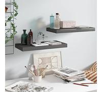 IBUQDDV Set di 2 Mensole da Parete Moderne con Montaggio Invisibile, Grigio Lucido in MDF a Nido d'Ape e Struttura in Metallo, Supporto Espositivo per Oggetti da Collezione, Libri