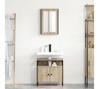 IBUQDDV Set di 2 mobili da bagno Sonoma in legno di quercia con specchio, funzionalità e spazio per bagni moderni, materiali durevoli e facile da montare, luminoso