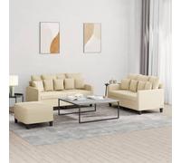 IBUQDDV Set di 3 divani con cuscino in tessuto crema, comodo divano da soggiorno con poggiapiedi, rivestimento resistente e struttura robusta per il relax, traspirante