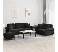 IBUQDDV Set di 3 divani con cuscino in velluto nero - Imbottitura morbida e struttura robusta per relax e comfort, versatile poggiapiedi come seduta aggiuntiva, ideale per il soggiorno