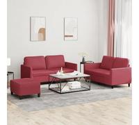 IBUQDDV Set di 3 divani con cuscino rosso vinaccia in pelle sintetica resistente, struttura robusta in metallo e compensato per un'elevata stabilità, comoda imbottitura sui sedili