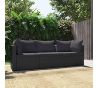 IBUQDDV Set di 3 divani da giardino con cuscini in polyrattan nero, per esterni, in polyrattan, per terrazze, giardini, balconi, godetevi il vostro tempo libero all'aperto con questo elegante
