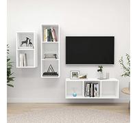 IBUQDDV Set di 3 mobili per TV, in legno bianco, con montaggio a parete e molto spazio per l'organizzazione, senza tempo, scaffalatura da parete