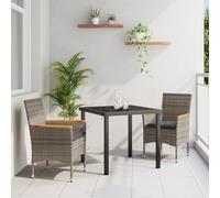 IBUQDDV Set di 3 pezzi da giardino con cuscino grigio polyrattan e telaio in acciaio per balcone e terrazza, con tavolo e due sedie per esterni
