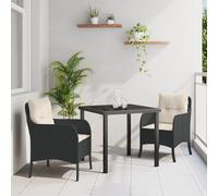 IBUQDDV Set di 3 pezzi da giardino con cuscino in polyrattan nero, mobili da esterno per terrazza e balcone, comode sedie in rattan sintetico PE con rivestimenti lavabili, robuste