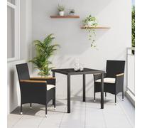 IBUQDDV Set di 3 tavoli da pranzo da giardino con cuscino, nero, in polyrattan, per esterni, con telaio in acciaio, per balcone e terrazza, mobili resistenti alle intemperie, per cose rilassate