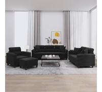 IBUQDDV Set di 4 divani con cuscino, in tessuto di microfibra, colore nero, resistente, struttura in metallo resistente, comodo cuscino decorativo quadrato, versatile