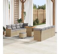 IBUQDDV Set di 4 divani da esterno con cuscino, beige polyrattan, acacacia, resistente ai raggi UV, per terrazze, balcone, set di divano con accessori di montaggio, set lounge resistente alle