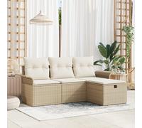 IBUQDDV Set di 4 divani da giardino con cuscino, beige, in polyrattan, per esterni, per terrazza e balconi. Questo divano ad angolo esterno in beige, in polyrattan con comodo,