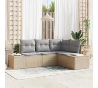 IBUQDDV Set di 4 divani da giardino con cuscino, beige, polyrattan, mobili da esterni, questo divano ad angolo per esterni in beige e grigio chiaro offre un design modulare per flessibilità