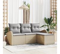 IBUQDDV Set di 4 divani da giardino con telaio in polyrattan beige e cuscini grigi, modulari per esterni, terrazze, balconi, giardini, resistenti alle intemperie, con piedini regolabili, comodi