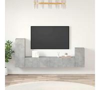 IBUQDDV Set di 4 mobili per TV, grigio cemento, in legno con montaggio a parete e ampio spazio per il soggiorno