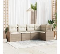 IBUQDDV Set di 5 divani da giardino con cuscini beige in polyrattan, mobili da esterno per terrazza e balcone, resistente alle intemperie e confortevole, design modulare con piedini regolabili,