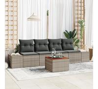 IBUQDDV Set di 5 divani da giardino con cuscini grigi in resistente rattan sintetico e acacia per un elegante comfort esterno