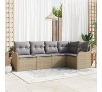 IBUQDDV Set di 5 divani da giardino con cuscino beige polyrattan, design modulare per balcone e terrazza, mobili esterni resistenti alle intemperie, con comoda imbottitura, gruppi di seduta flessibili