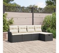 IBUQDDV Set di 5 divani da giardino con cuscino nero in polyrattan, divano angolare modulare per terrazze, balconi, giardini, artigianato intrecciato a mano, imbottitura resistente alle intemperie