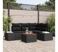 IBUQDDV Set di 5 divani da giardino con cuscino nero in rattan di acacia, resistente alle intemperie, per terrazza e balcone, design moderno con comodi cuscinetti a scatola,