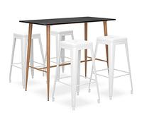 IBUQDDV Set di 5 mobili da bar in bianco e nero con sgabello impilabile, robusto MDF e gambe in metallo, effetto legno, per bar, pub, ristorante, giardino, stabile