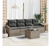 IBUQDDV Set di 5 pezzi da giardino con cuscino, grigio polyrattan, mobili da esterni, per terrazza e balcone, resistente alle intemperie, con imbottitura rimovibile, design moderno per quattro