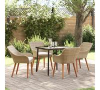 IBUQDDV Set di 5 pezzi da giardino in polyrattan beige con tavolo quadrato e quattro sedie per esterni, struttura robusta e materiale resistente ai raggi UV, accogliente