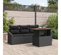 IBUQDDV Set di 5 tavoli da giardino con cuscino nero in polyrattan e acacia per un intrattenimento elegante all'aperto e una cena accogliente, costruzione robusta