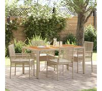 IBUQDDV Set di 5 tovagliette da giardino con cuscino beige polyrattan, 4 sedie e tavolo rettangolare per balcone e terrazza, mobili esterni resistenti alle intemperie con cuscino confortevole, rattan