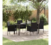 IBUQDDV Set di 5 tovagliette da pranzo da giardino con cuscino nero in rattan sintetico per terrazza, mobili da esterno con struttura in acciaio, resistente alle intemperie e confortevole