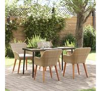IBUQDDV Set di 5 tovagliette da pranzo da giardino in polyrattan beige con tavolo rettangolare e 4 sedie per terrazze, balconi, esterni, tavolo da pranzo