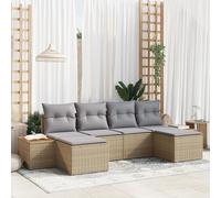IBUQDDV Set di 6 divani da giardino con cuscino beige in rattan di acacia modulare per balcone ed esterno, imbottitura resistente alle intemperie e pratico vano portaoggetti