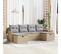 IBUQDDV Set di 6 divani da giardino con cuscino, beige, polyrattan, design modulare per terrazze, balconi, mobili per esterni, resistenti alle intemperie, lavorazione tessuta a mano, resistente ai