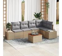 IBUQDDV Set di 6 divani da giardino con cuscino, beige, polyrattan, per 6 persone, resistente alle intemperie, con cuscino rimovibile per terrazza e balcone, design moderno, semplice